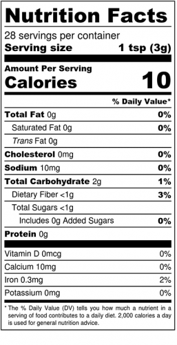 Ruby Ginger Nutrition Label