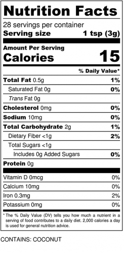 Ruby Ginger Nutrition Label