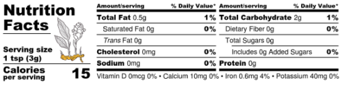 Golden Orange - Nutritional Information